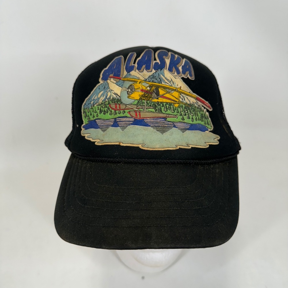 Vintage Star Pacific Alaska Floatplane Trucker Hat‎ Black Mesh Snapback Cap